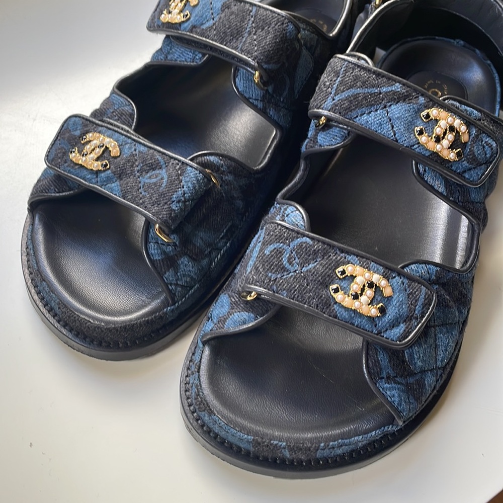 Chanel Blue denim Dad Sandals 37.5 - Picture 3 of 13